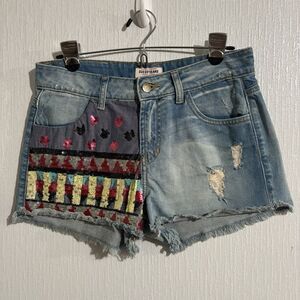 Guess Sequin Patch Shorts Geometric Boho Summer Fun Festival Distress Women’s 28